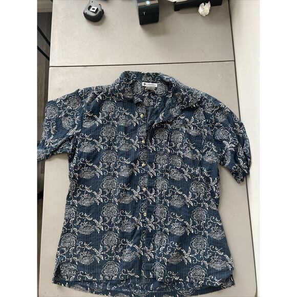 Columbia Shirt Adult XL Blue Button Up Floral Print Short Sleeve - Picture 1 of 4